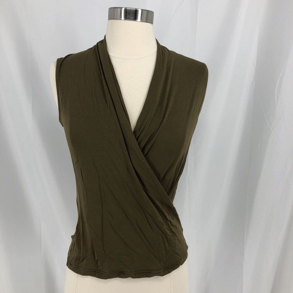 Banana Republic Blouse Women's XS Green V-Neck Wrap Sleeveless Tank Top